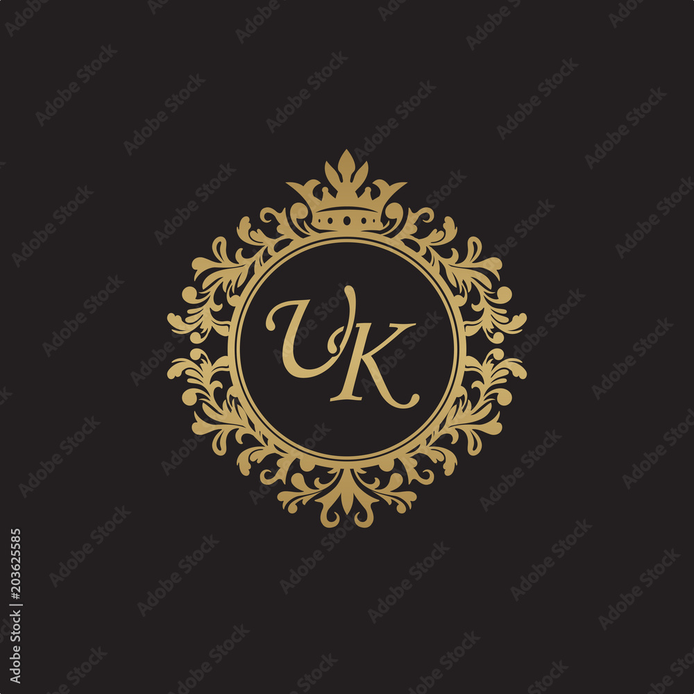 Initial letter UK, overlapping monogram logo, decorative ornament badge, elegant luxury golden color Initial letter UK, overlapping monogram logo, decorative ornament badge, elegant luxury golden color