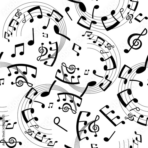 vector seamless pattern musical notes  black and white
