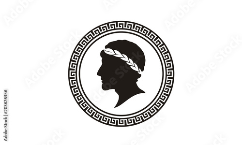 Ancient Greek Figure Philosopher Laurel Wreath Coin Medal Medallion logo design 