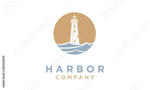 Lighthouse Searchlight Beacon Tower Island Beach logo design inspiration