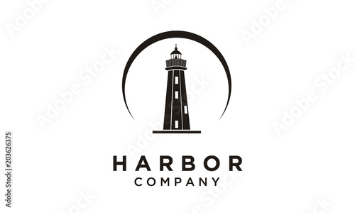Lighthouse Searchlight Beacon Tower Island Beach logo design inspiration