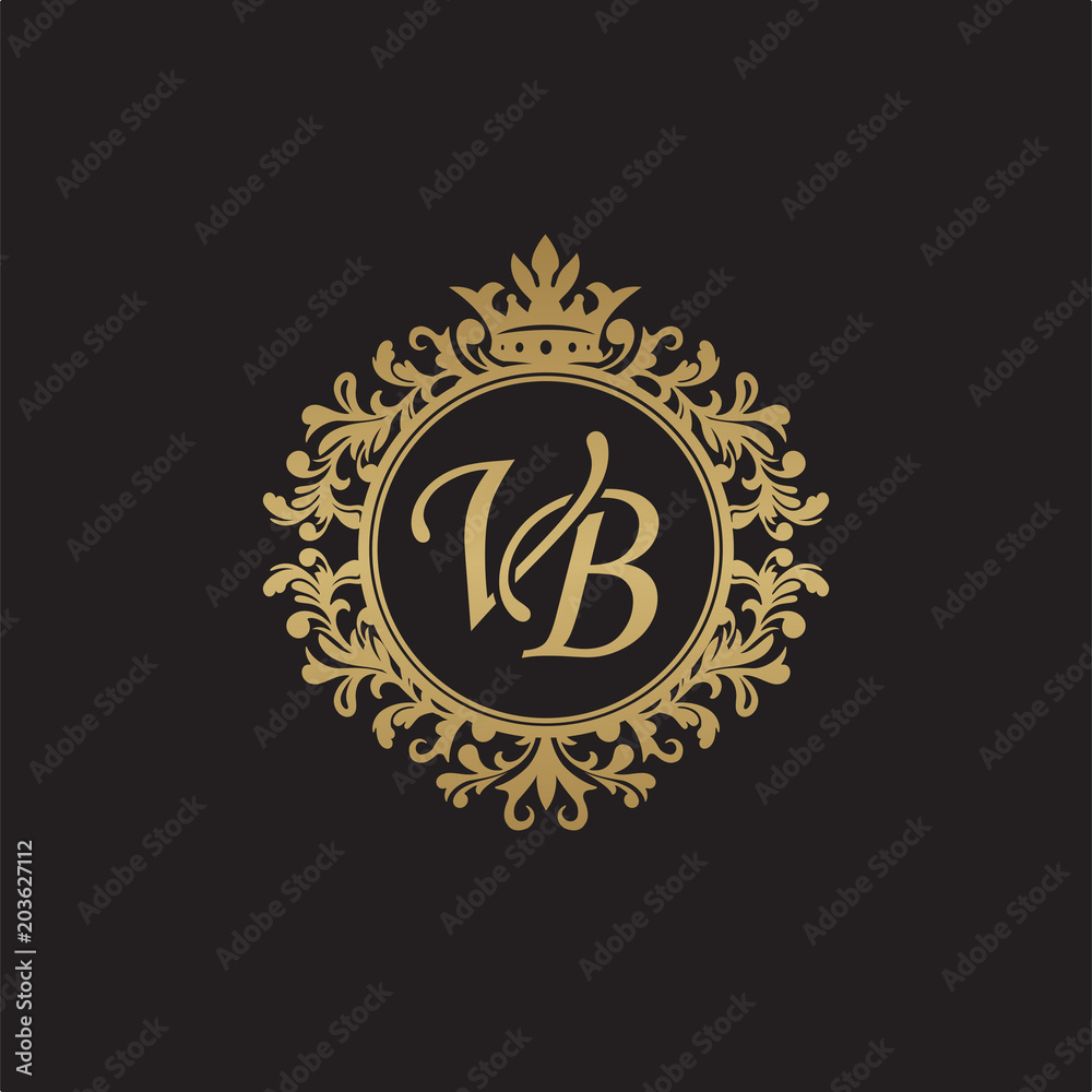 Initial letter VB, overlapping monogram logo, decorative ornament badge, elegant luxury golden color Initial letter VB, overlapping monogram logo, decorative ornament badge, elegant luxury golden color