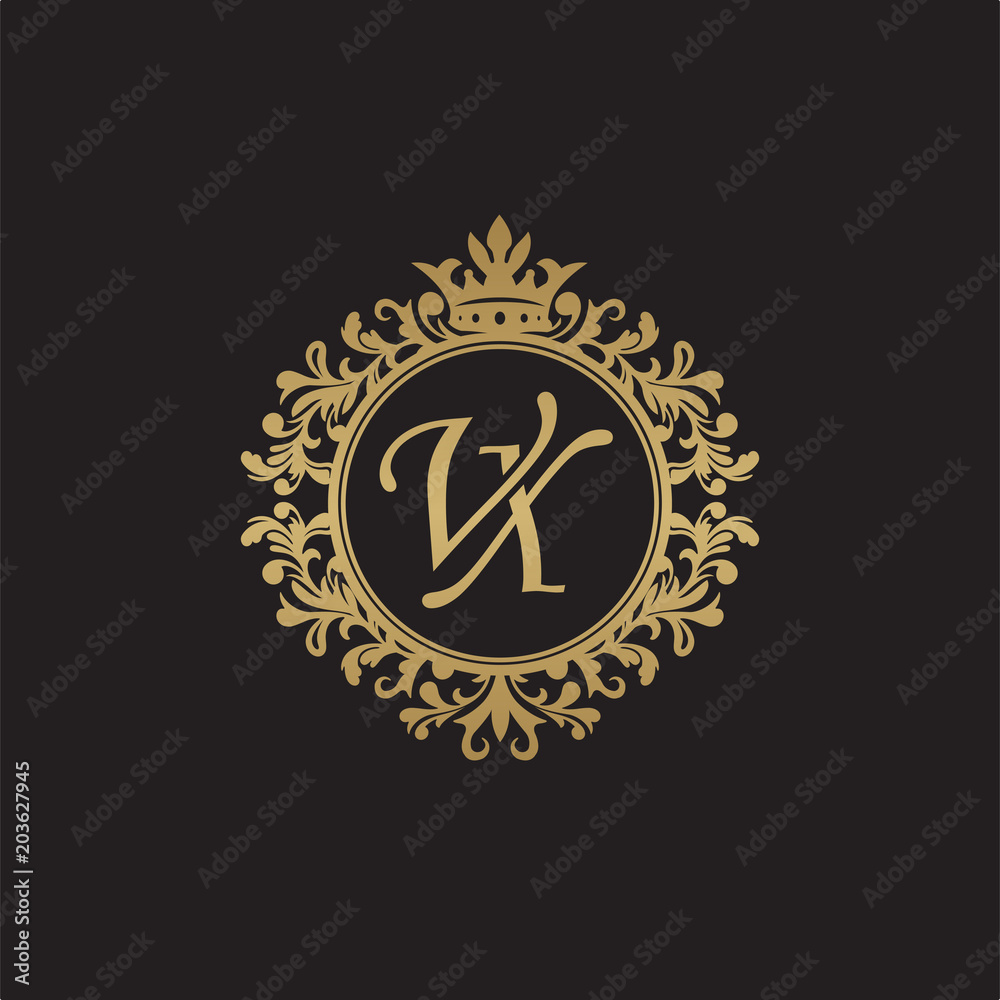 Initial letter VX, overlapping monogram logo, decorative ornament badge, elegant luxury golden color