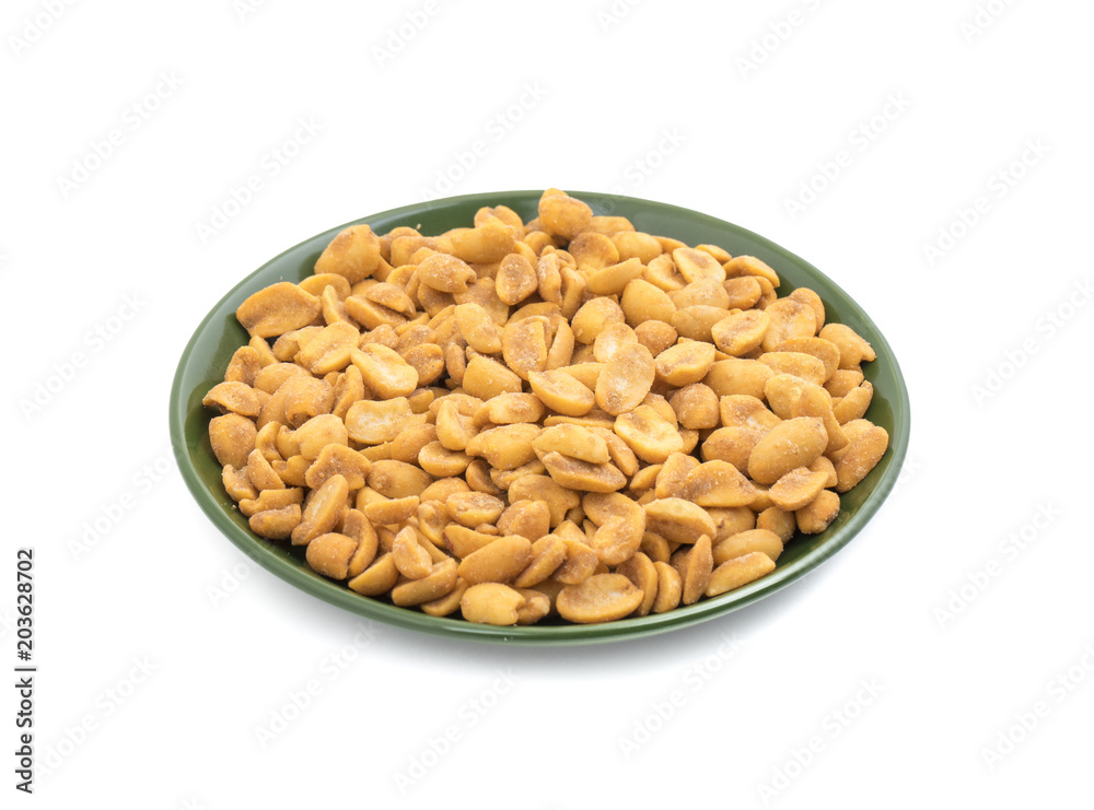 Indian Traditional Snack Food Masala Peanuts Also Know as Masala Sing Masala Shing or Spicy Peanuts Coated with Spices isolated on white background Indian Traditional Snack Food Masala Peanuts Also Know as Masala Sing Masala Shing or Spicy Peanuts Coated with Spices isolated on white background