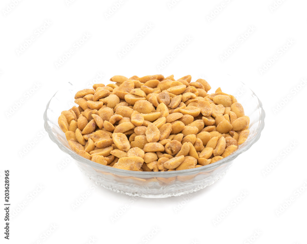 Indian Traditional Snack Food Masala Peanuts Also Know as Masala Sing Masala Shing or Spicy Peanuts Coated with Spices isolated on white background Indian Traditional Snack Food Masala Peanuts Also Know as Masala Sing Masala Shing or Spicy Peanuts Coated with Spices isolated on white background