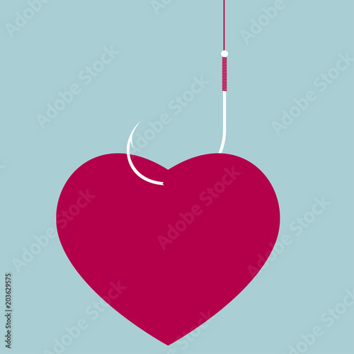 illustration of red heart symbol on fishing hook