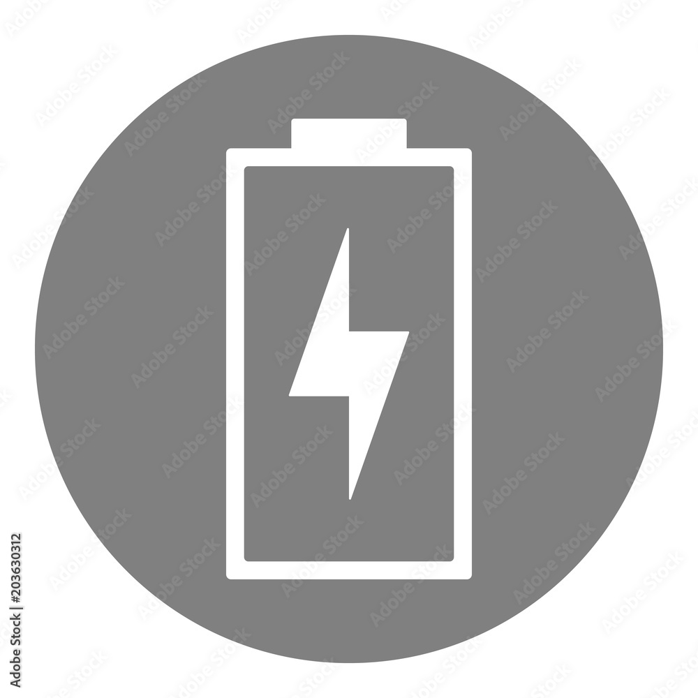 Charging battery with lightning. Round button. Vector icon. Charging battery with lightning. Round button. Vector icon.