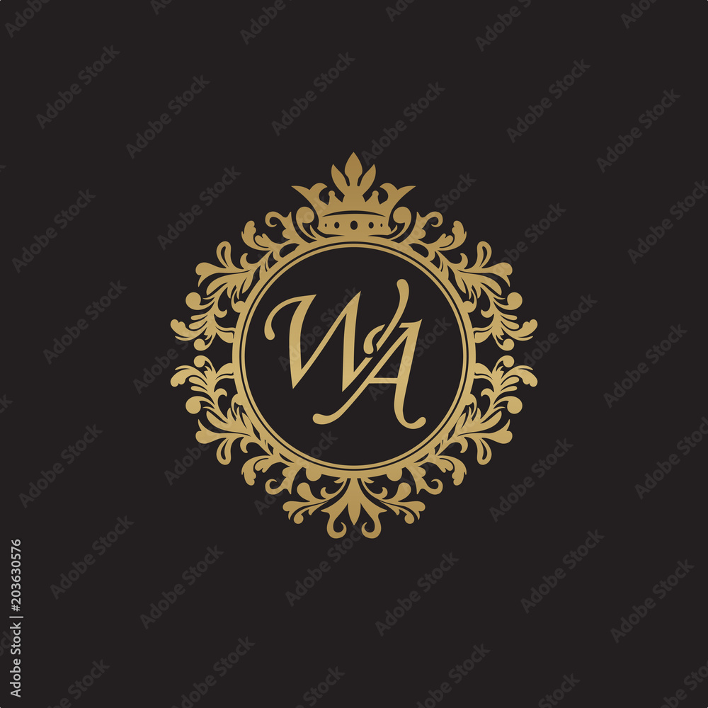 Fototapeta premium Initial letter WA, overlapping monogram logo, decorative ornament badge, elegant luxury golden color