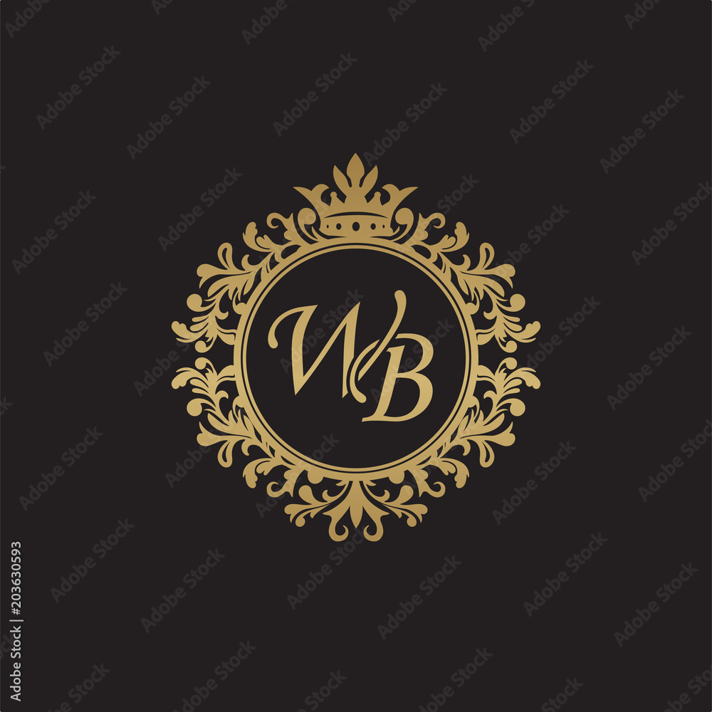 Initial letter WB, overlapping monogram logo, decorative ornament badge, elegant luxury golden color Initial letter WB, overlapping monogram logo, decorative ornament badge, elegant luxury golden color