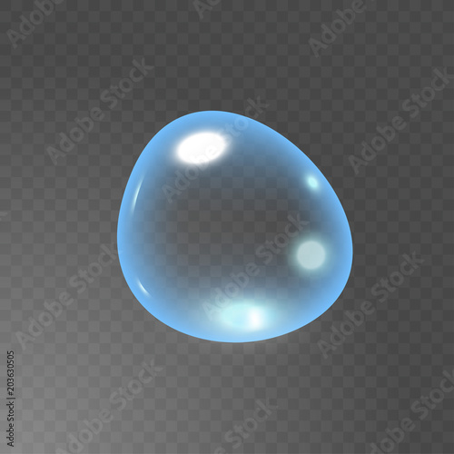 Transparent Realistic Soap bubble with glares and shadow. Transparency only in vector file