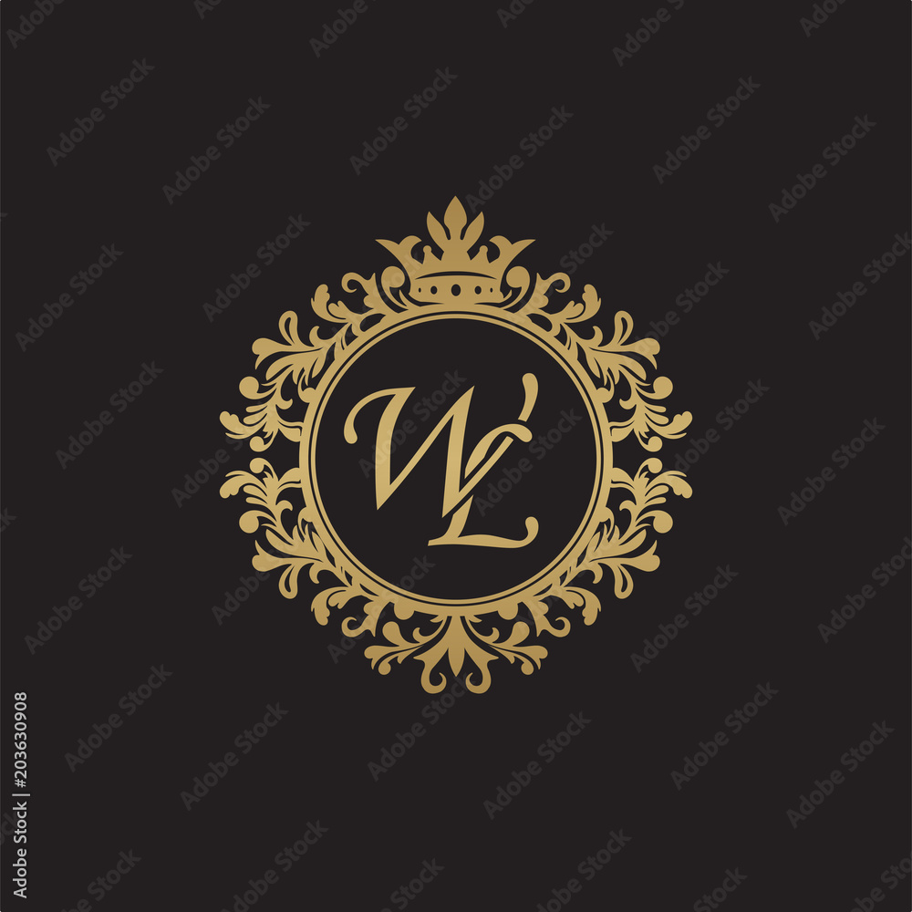 Initial letter WL, overlapping monogram logo, decorative ornament badge, elegant luxury golden color Initial letter WL, overlapping monogram logo, decorative ornament badge, elegant luxury golden color