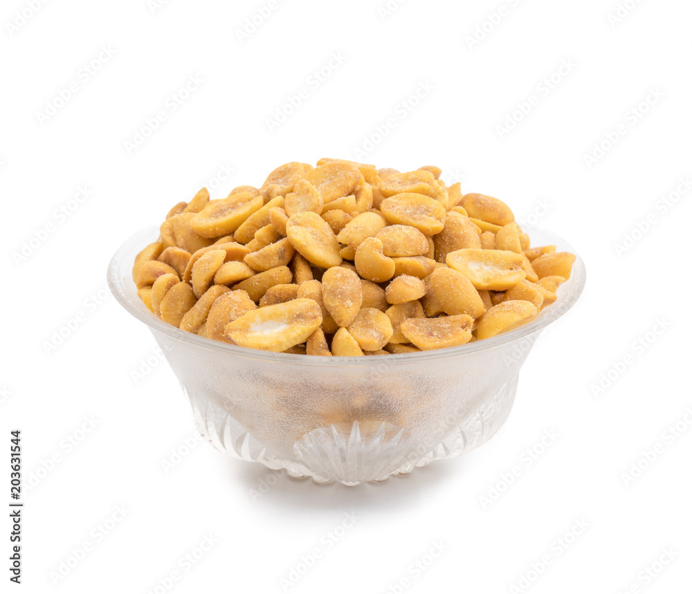 Indian Traditional Snack Food Masala Peanuts Also Know as Masala Sing Masala Shing or Spicy Peanuts Coated with Spices isolated on white background Indian Traditional Snack Food Masala Peanuts Also Know as Masala Sing Masala Shing or Spicy Peanuts Coated with Spices isolated on white background