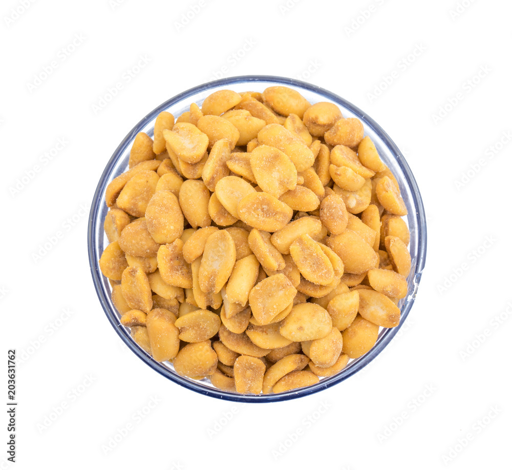Indian Traditional Snack Food Masala Peanuts Also Know as Masala Sing Masala Shing or Spicy Peanuts Coated with Spices isolated on white background