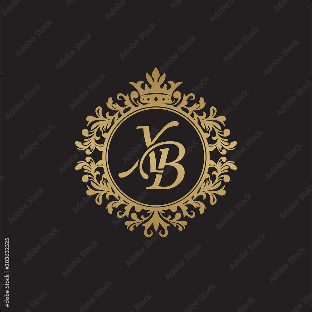 Naklejka premium Initial letter XB, overlapping monogram logo, decorative ornament badge, elegant luxury golden color