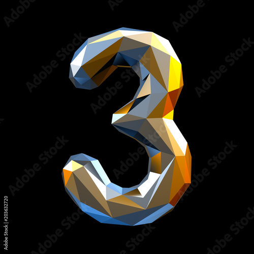 Number 3 three in low poly style isolated on black background. 3d