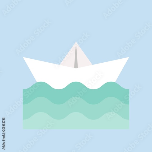 paper boat and wave flat icon, journey concept