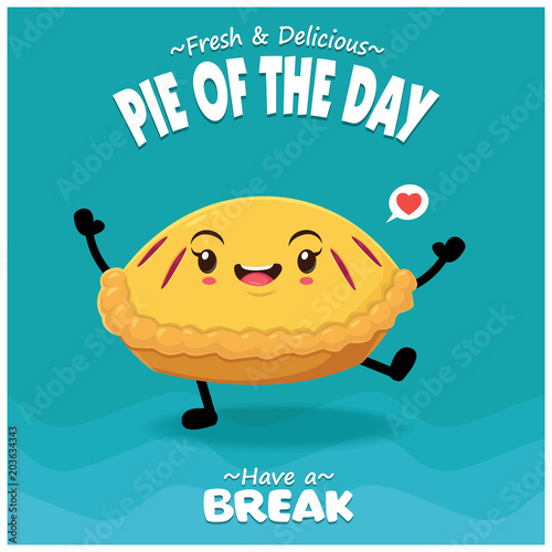 Vintage food poster design with vector pie character.