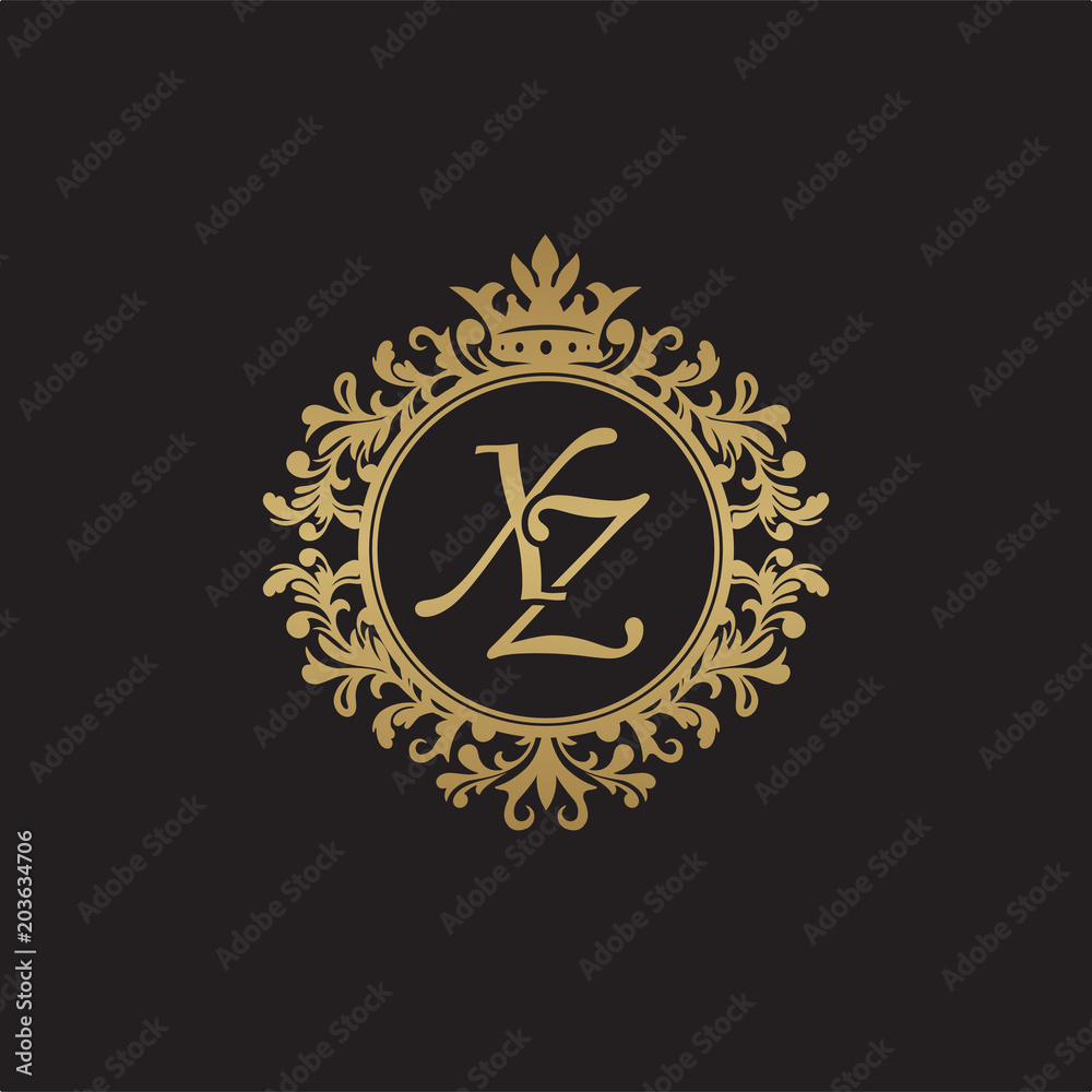 Initial letter XZ, overlapping monogram logo, decorative ornament badge, elegant luxury golden color