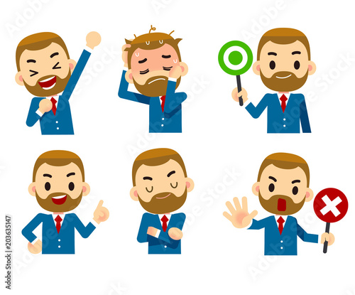 Vector Set of businessman Character in different Actions isolated on White Background