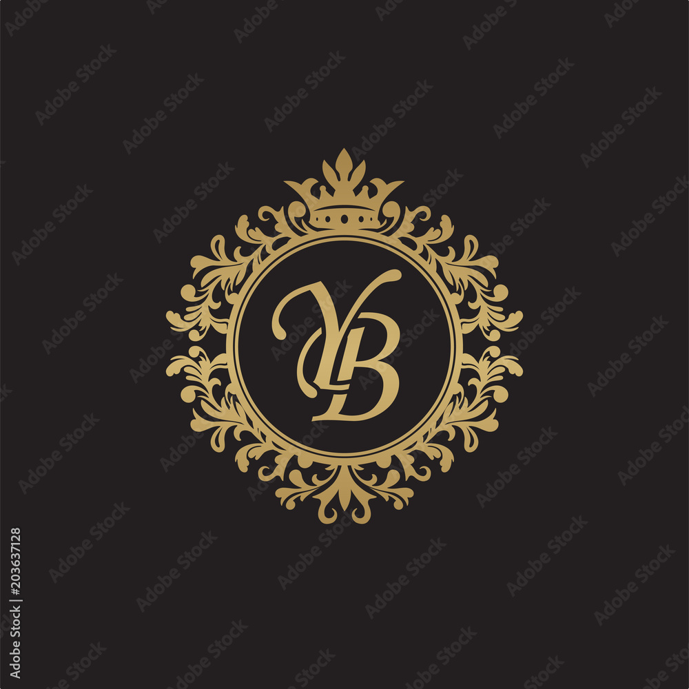 Initial letter YB, overlapping monogram logo, decorative ornament badge, elegant luxury golden color Initial letter YB, overlapping monogram logo, decorative ornament badge, elegant luxury golden color