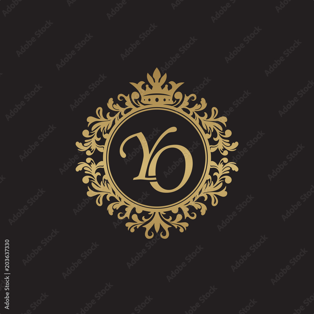 Naklejka premium Initial letter YO, overlapping monogram logo, decorative ornament badge, elegant luxury golden color