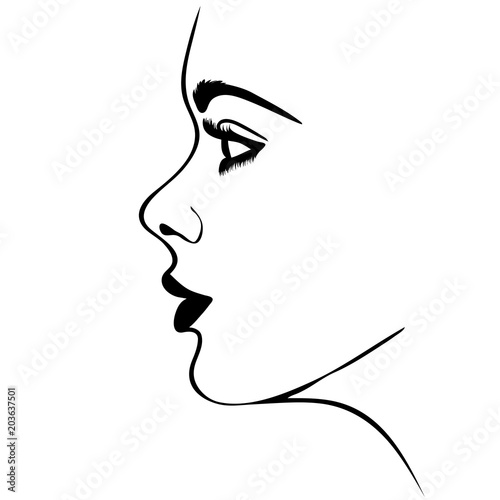 Vector illustration of a woman profile on white background.