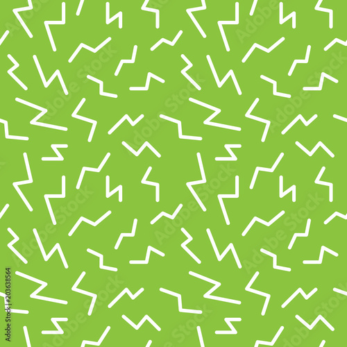 Seamless memphis thunderbolt pattern. Trendy and modern geometric elements, vector illustration