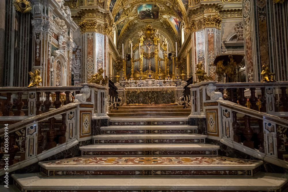 Main nave and altar Inside the Basilica Cathedral at Monte Cassino Abbey. Italy