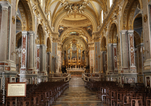 Main nave and altar Inside the Basilica Cathedral at Monte Cassino Abbey. Italy