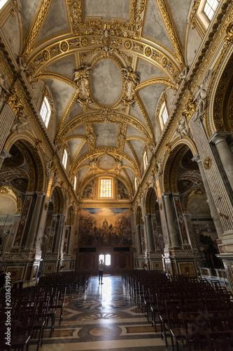  Main nave and altar Inside the Basilica Cathedral at Monte Cassino Abbey. Italy