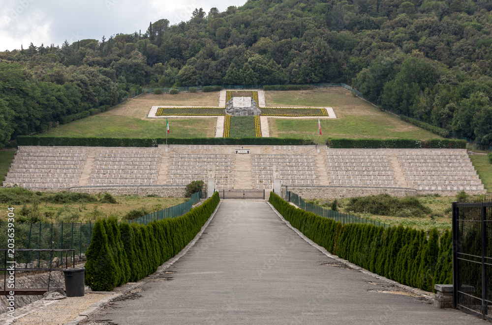 Polish War Cemetery at Monte Cassino - a necropolis of Polish soldiers who died in the battle of Monte Cassino from 11 to 19 May 1944. Italy - obrazy, fototapety, plakaty 