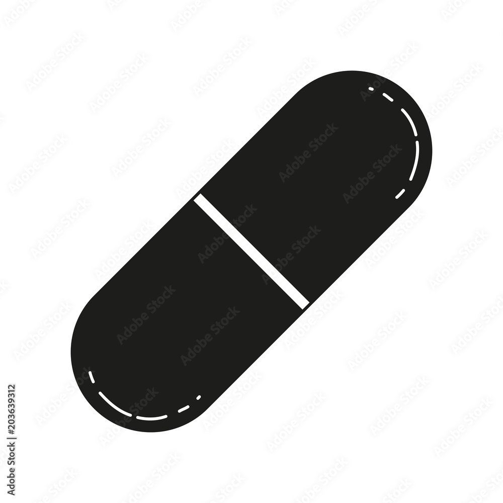 Black and white drug pill silhouette Black and white drug pill silhouette
