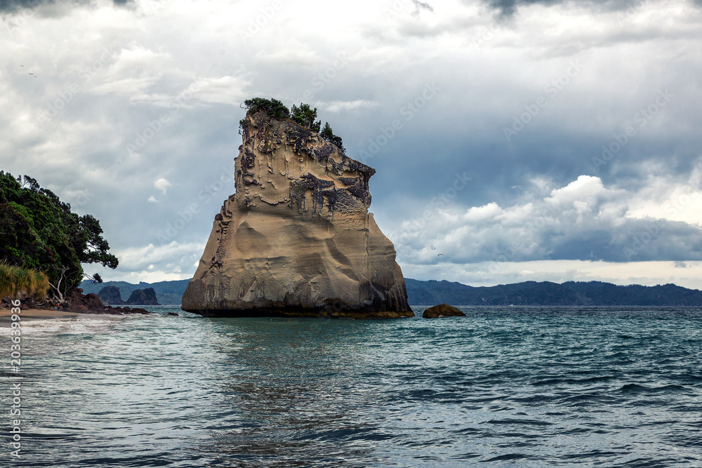 Big rock on Cathedral Cove beach, Coromandel Peninsula, New Zealand