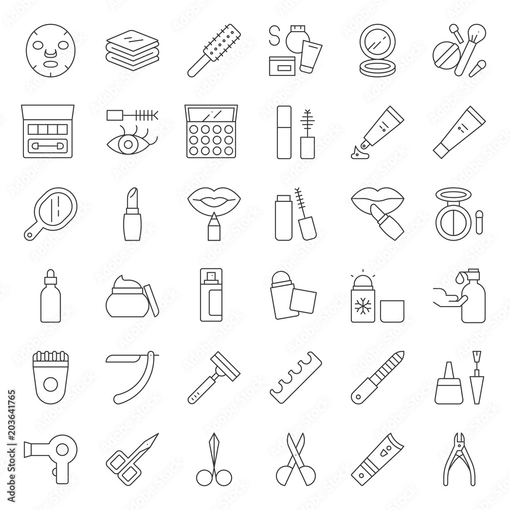 Cosmetic and beauty icon set, outline icon Cosmetic and beauty icon set, outline icon