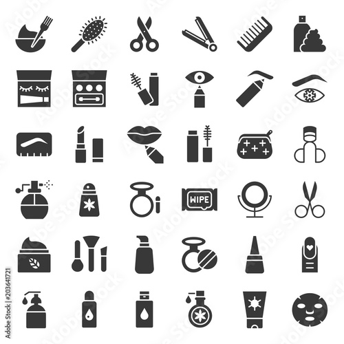 Solid or glyphs icon, cosmetic and personal care products