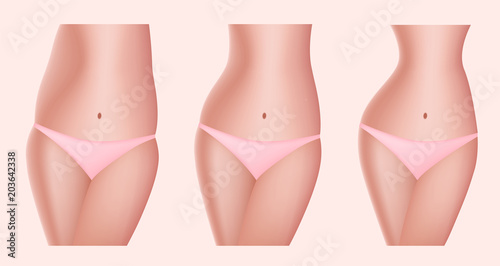 Before and after a diet woman on blue background . vector