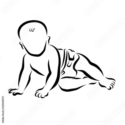 Fototapeta Naklejka Na Ścianę i Meble -  A little bald baby in a diaper