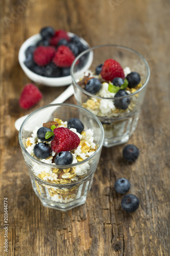 Low calorie dessert with cottage cheese, oats and berries