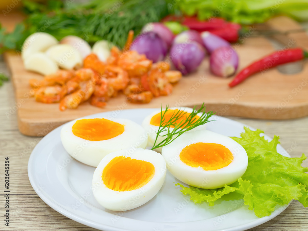 Boiled egg with .ingredient of Thai chilli sauce Boiled egg with .ingredient of Thai chilli sauce