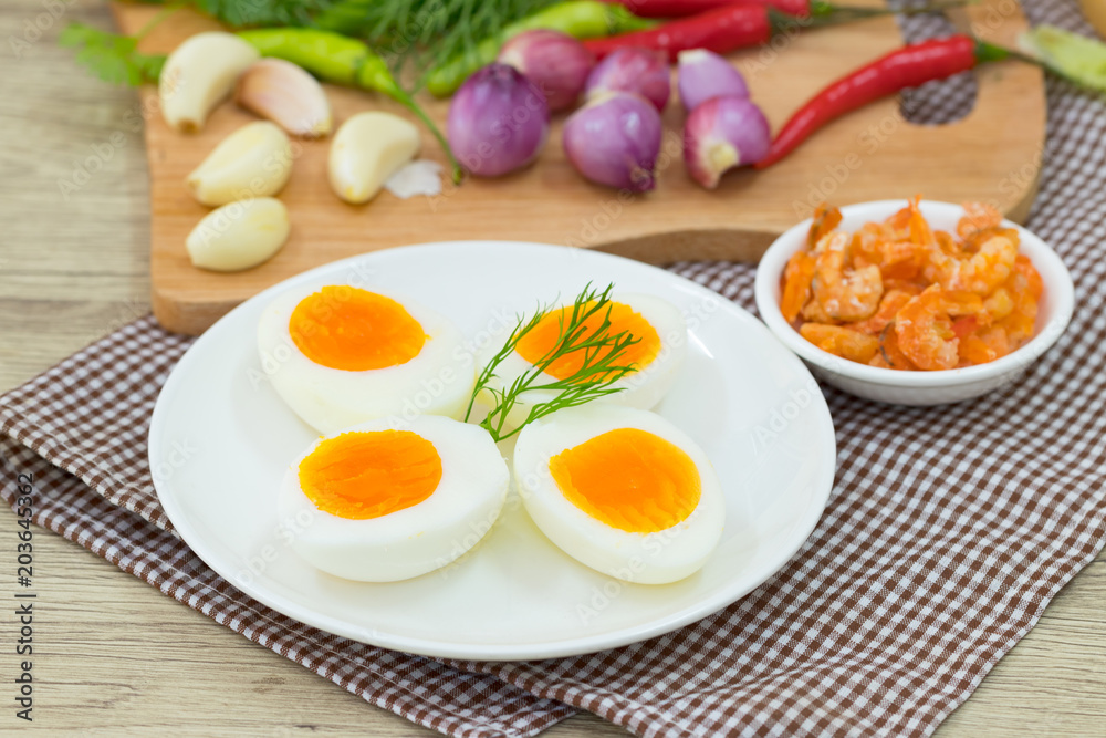 Boiled egg with .ingredient of Thai chilli sauce Boiled egg with .ingredient of Thai chilli sauce