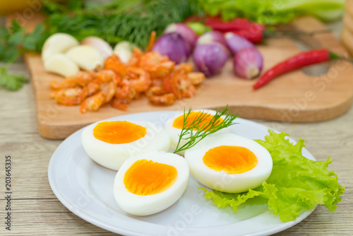 Boiled egg  with .ingredient of Thai chilli sauce
