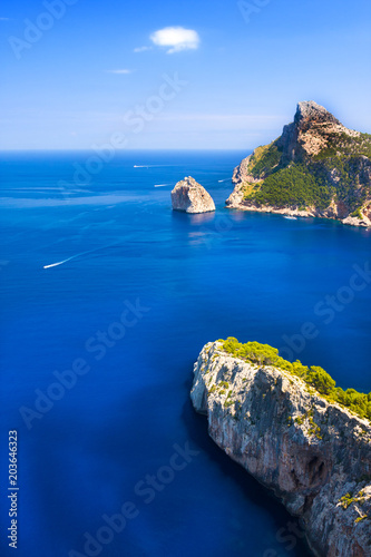 Formentor cape to Pollensa high aerial sea view in Mallorca balearic islands