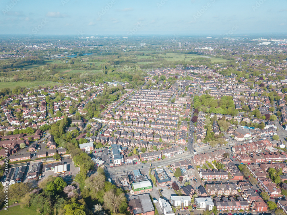 Ariel drone view houses in Manchester England Residential