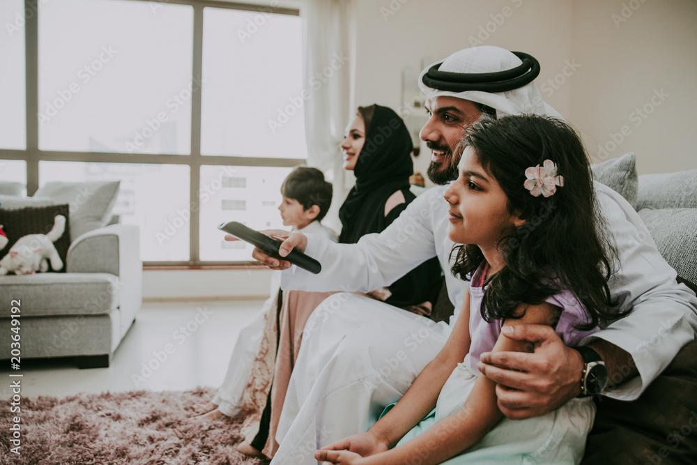 Fototapeta premium Arabic happy family lifestyle moments at home