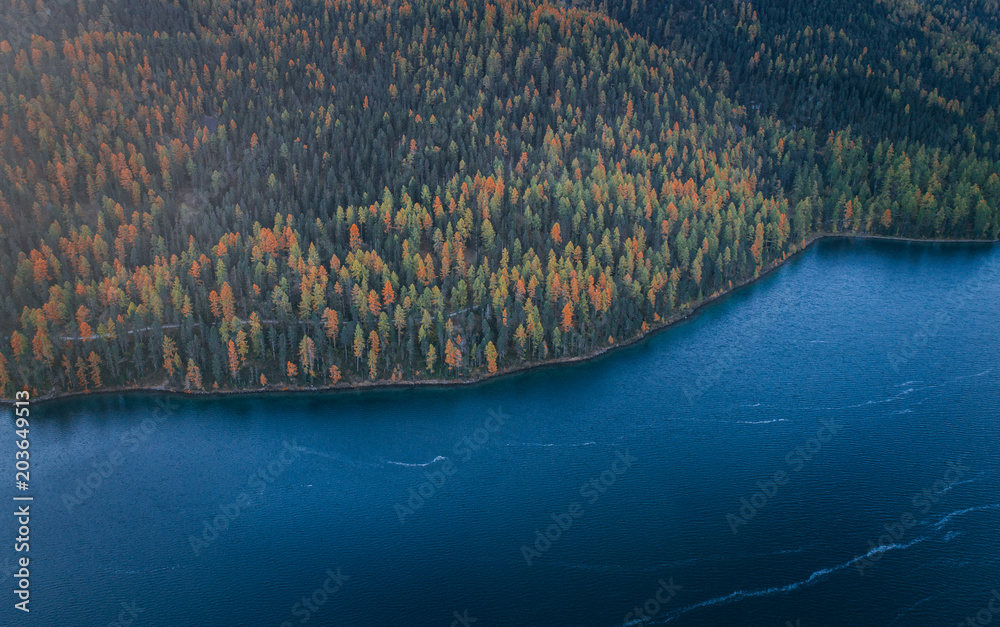 Aerial view of a beautiful  mountain lake area