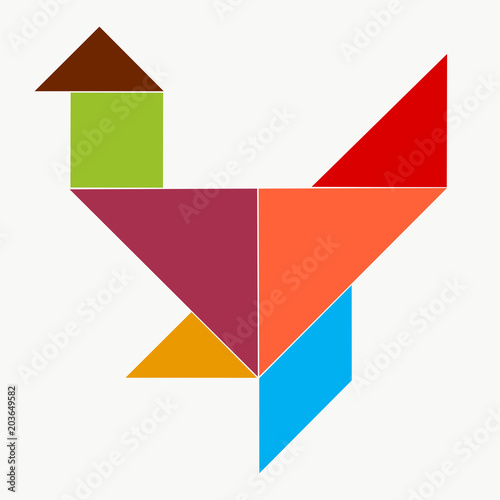 chicken from colored pieces of puzzle tangram