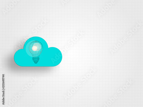 Wireframe lightbulb and cloud on gird as background represent iCloud technology concept. Technology background. Vector illustration.