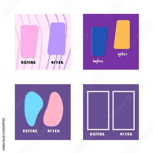 Set of Before and After screens. Vector illustration.