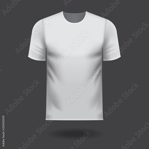 White round neck tee shirt on grey background with drop shadow