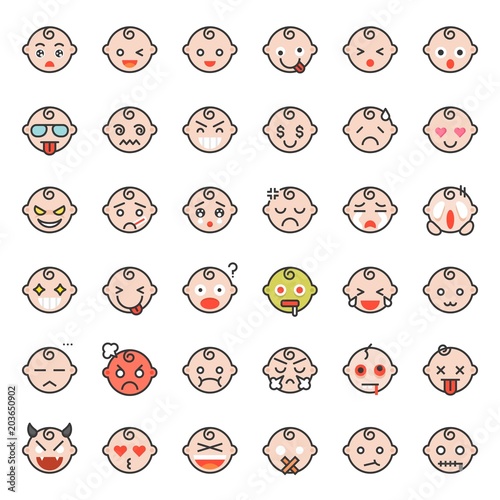 Baby emoticon filled outline icon set 1